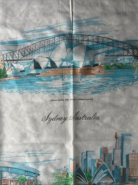 Vintage 1970s Australia Souvenir Scarf by Heil / Iconic Sydney Landmarks